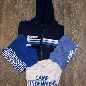 Camp Lindenmere Uniform BUNDLE of (1) vintage striped zip Hoodie (4) T's